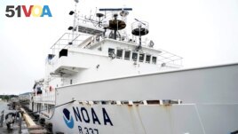 The NOAA Okeanos Explorer sits at a dock on Friday, June 23, 2023, in Kodiak, Alaska. (AP Photo/Joshua A. Bickel)