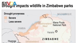Map illustrates Zimbabwe's severe drought which is killing elephants, other wildlife.
