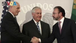 U.S. Secretary of State Rex Tillerson, Mexico Foreign Relations Secretary Luis Videgaray, U.S. Homeland Security Secretary John Kelly.