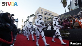 Storm troopers march in at the world premiere of the film 