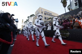 Storm Troopers march in at the world premiere of the film 