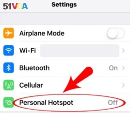 iPhone Settings Hotspot