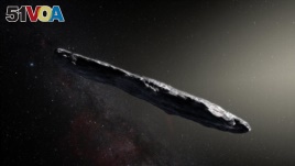 Artist's rendering of Oumuamua as it passed through the solar system after its discovery in October 2017. (Image Credit: European Southern Observatory/M. Kornmesser via NASA)