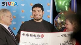 FILE - Manuel Franco, of Wisconsin, won the $768.4 million Powerball lottery jackpot, April 23, 2019. (John Hart/Wisconsin State Journal/AP)