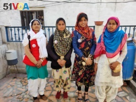 These girls made it to college from their small village in India are now talking about the importance of educating girls. From left to right: Shahnaz Bano, Arastoon, Anjul Islam and Rizwana