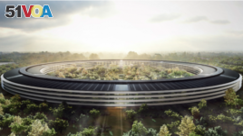 An artist rendition of Apple's new 'spaceship' headquarters in Cupertino, California. Company officials have said they expect the new building to be ready for move-in sometime in 2017. (Courtesy: Apple)