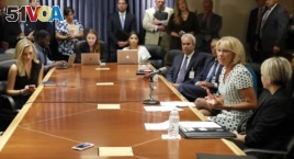 Education Secretary Betsy DeVos meets with reporters last week in Washington.