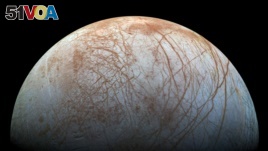 A view of Jupiter's moon Europa created from images taken by NASA's Galileo spacecraft in the late 1990's, according to NASA, obtained by Reuters May 14, 2018. 