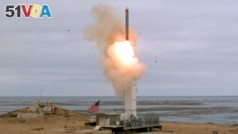 This Aug. 18, 2019 photo provided by the U.S. Defense Department shows the launch of a conventionally configured ground-launched cruise missile on San Nicolas Island off the coast of California. 
