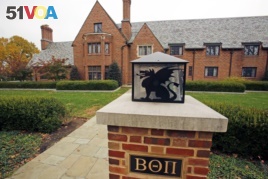 This November 2017 photo shows Pennsylvania State University's closed Beta Theta Pi fraternity house in Centre County, Pennsylvania.