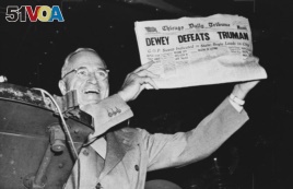 Many people -- including writers at the Chicago Daily Tribune -- believed Truman would lose the 1948 election to his opponent, Thomas Dewey. They were wrong.