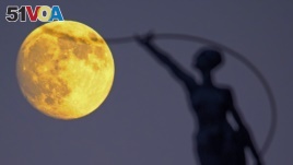 A statue is seen silhouetted against a supermoon in Brussels, Belgium, Sept. 26, 2015. REUTERS/Yves Herman.