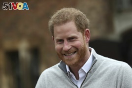 Britain Royal Baby. Britain's Prince Harry speaks at Windsor Castle, Windsor, England, Monday May 6, 2019