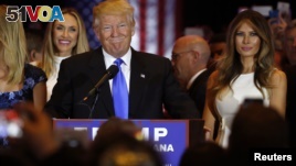 Republican presidential candidate Donald Trump smiles as he speaks at the start of a campaign victory party after  Senator Ted Cruz dropped out of the race for the Republican presidential nomination. Ohio Governor John Kaisich also dropped out, leaving him the only Republican candidate standing. 