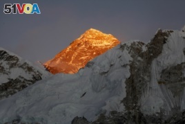 FILE - In this Nov. 12, 2015, file photo, Mt. Everest is seen from the way to Kalapatthar in Nepal.