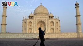 FILE - In this June 3, 2013, photo, a worker sweeps in front of Taj Mahal in Agra, India. India's world-famous Taj Mahal is facing a new threat: insect poop.