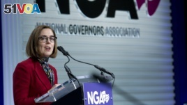 Oregon Gov. Kate Brown speaks at the National Governors Association 2019 winter meeting in Washington, Feb. 23, 2019. Brown recently signed a new Oregon law permitting students in the state to take mental health days.