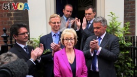 Andrea Leadsom, a candidate to become the next Conservative Party leader and British prime minister, rules herself out of the leadership battle during a news conference in central London, Britain July 11, 2016.