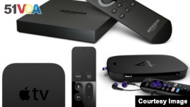 Streaming devices from Amazon, Roku and Apple.