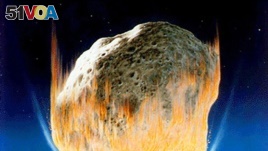 An artist's interpretation is shown of the asteroid impact that scientists believe caused the extinction of the dinosaurs. (Credit: NASA/Don Davis)