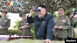 North Korean leader Kim Jong Un at a military inspection in this undated photo released by North Korea.