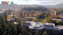 The University of Oregon in Eugene, Oregon during the fall, as seen from above.