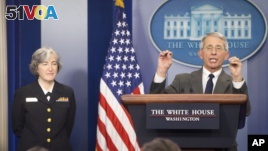 Dr. Anthony Fauci, sirector of NIH/NIAID, right, accompanied by Dr. Anne Schuchat, Principal Deputy Director of the CDC, speaks to the media during the daily briefing in the Brady Press Briefing Room of the White House in Washington, Monday, Feb. 8, 2016. President Barack Obama is asking Congress for more than $1.8 billion in emergency funding to help fight the Zika virus. (AP Photo/Pablo Martinez Monsivais)