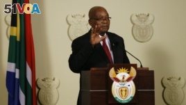 President of South Africa Jacob Zuma addresses the nation at the Union Buildings in Pretoria on February 14, 2018. (AFP PHOTO / Phill Magakoe)
