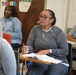 A GPEP student in class at Maryland Correctional Institution for Women. (Courtesy Rob Ferrell / Goucher College)