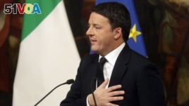 Italian Premier Matteo Renzi speaks during a press conference in Rome, Monday, Dec. 5, 2016. Renzi acknowledged defeat in a constitutional referendum and announced he would resign on Monday. Italians voted Sunday in a referendum on constitutional reforms