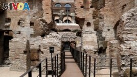 A view of the Colosseum's underground rooms and passages which recently opened to visitors in Rome, Italy, June 24, 2021. Picture taken June 24 2021. REUTERS/Remo Casilli