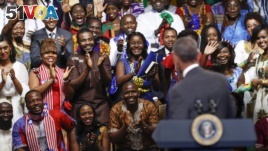 President Barack Obama is welcomed by the Young African Leaders Initiative in Washington, August 2016. The program is bringing hundreds of young Africans to the U.S.