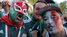 Mexico soccer fans celebrate their team victory against Germany after their group F match at the 2018 soccer World Cup in the Luzhniki Stadium in Moscow, Russia, Sunday, June 17, 2018. 