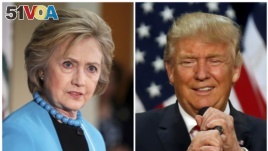 U.S. Democratic presidential candidate Hillary Clinton (L) and Republican U.S. presidential candidate Donald Trump (R) in Los Angeles, California on May 5, 2016 and in Eugene, Oregon, U.S. on May 6, 2016 respectively. 