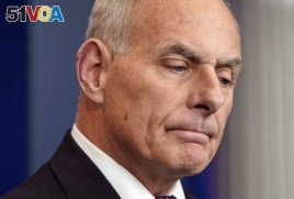 White House Chief of Staff John Kelly speaks to the media during the daily briefing on Thursday, Oct. 19, 2017. (AP Photo/Pablo Martinez Monsivais)