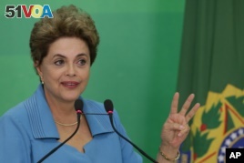 Brazil's President Dilma Rousseff during a press conference about her impeachment process, at Planalto Presidential Palace. April 18, 2016. (AP Photo/Eraldo Peres)