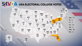 This map shows the number of votes each state has in the Electoral College.