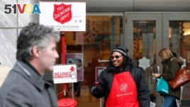 Carolyn Harper collects donations for Salvation Army in Chicago.