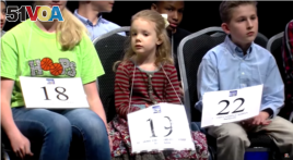 Five-year-old Edith Fuller takes part in the Scripps Green Country Regional Spelling Bee in Tulsa, Oklahoma (KJRH-TV Tulsa YouTube video screengrab)