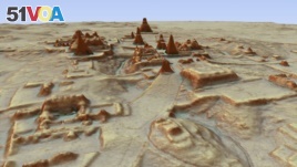This computerized image provided by Guatemala's Maya Heritage and Nature Foundation, PACUNAM, shows a representation of the Maya archaeological site at Tikal created using LiDAR.