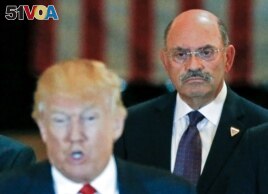 FILE - Trump Organization chief financial officer Allen Weisselberg looks on as then-U.S. Republican presidential candidate Donald Trump speaks during a news conference at Trump Tower in Manhattan, New York, U.S., May 31, 2016. (REUTERS)