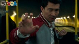 This image released by Marvel Studios shows Simu Liu in a scene from 'Shang-Chi and the Legend of the Ten Rings.' (Marvel Studios via AP)