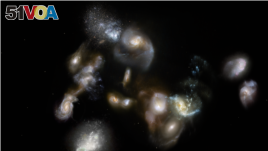 Astronomers recently discovered a group of interacting and merging galaxies in the early universe, as seen in this artist's illustration. (Credit: ESO/M. Kornmesser)
