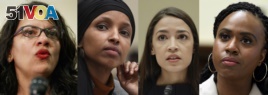 In this combination image from left; Rep. Rashida Tlaib, D-Mich., Rep. Ilhan Omar, D-Minn., Rep. Alexandria Ocasio-Cortez, D-NY., and Rep. Ayanna Pressley, D-Mass.