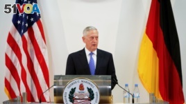 U.S. Defense Minister James Mattis at a press conference before the commemoration of the 70th anniversary of the Marshall Plan in Germany. (June 28, 2017.) 