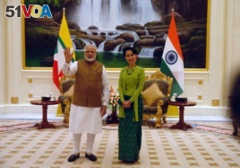 India's Prime Minister Narendra Modi meets Myanmar's Aung San Suu Kyi on September, 6, 2017. (Reuters)
