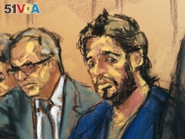 Turkish gold trader Reza Zarrab is shown in this court room sketch with lawyer Marc Agnifilo (L) as he appears in Manhattan federal court in New York, U.S., April 24, 2017. REUTERS/Jane Rosenberg