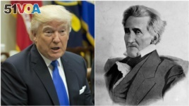 From left, President Donald Trump, the 45th president of the United States, President Andrew Jackson, the seventh president of the United States.
