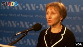 Marina Litvinenko at the Voice of America headquarters in Washington, DC