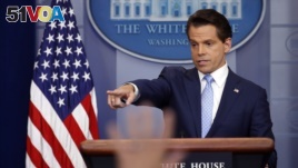 In this file photo, White House communications director Anthony Scaramucci speaks to members of the media in the Brady Press Briefing room of the White House in Washington, July 21, 2017.